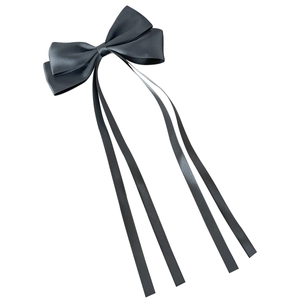 Barrette à cheveux élégante en satin noir multicouche avec quatre longs rubans soyeux