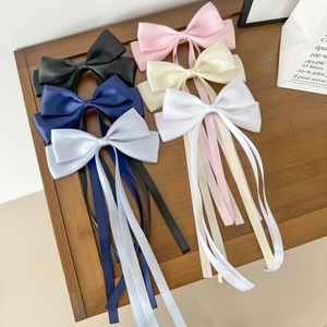 Barrette à Cheveux Nœud en Satin Style Français Avec Longs Rubans Pince à Bec de Canard Douce pour Femmes Filles Accessoires Cheveux Élégants
