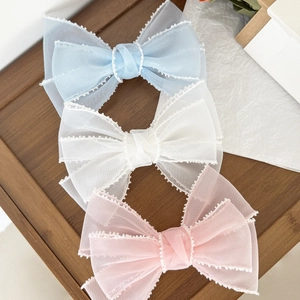 Barrette à Cheveux Femme Élégante Grand Nœud en Filet Avec Künstliche Perles Style Coréen Pince à Ressort Accessoires Cheveux Féeriques