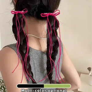 Barrette Cheveux Nœud Ruban Suède Balletcore Ruban Long Doux Accessoires Cheveux Fille Clip Latéral Élégant Épingle à Cheveux