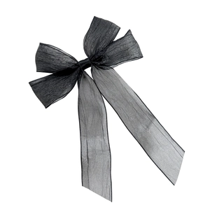 Elegant black organza double layer bow hairclip with long ribbons for women