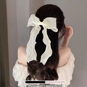 Large Gauze Bow Hair Clip Elegant Organza Ribbon Hair Accessory Fairy Style Spring Clip For Women Back Of Head Hairpiece