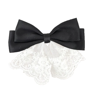 Elegant black satin and white lace bow hair clip for a sweet Lolita or academy style look