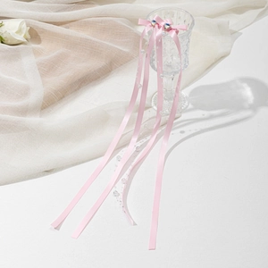 Pink ribbon hair clips with beads and heart charms for sweet girls' hairstyles