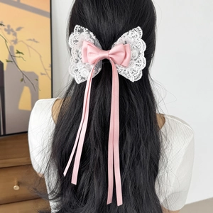 Fermaglio Per Capelli Con Fiocco In Pizzo Con Nastro Lungo Dolce Stile Lolita Clip A Molla Accessori Per Capelli Donna