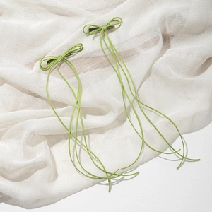 Paire de barrettes à cheveux nœud vert herbe avec longues franges style ballerine