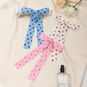 Barrette à Cheveux Nœud en Ruban de Satin Doux Avec Motif de Cœur Longs Rubans Pince Bec de Canard pour Femmes Filles