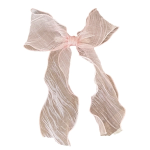 Elegant pink tulle bow hair clip with wavy ribbon tails for women's summer hairstyles