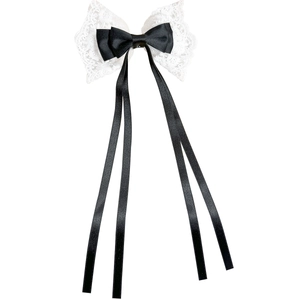 Fermaglio per capelli con pizzo e fiocco nero con lunghi nastri per capelli donna