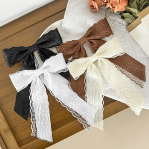 Women Sweet Lace Bow Hair Clip Forest Style Floral Lace Large Ribbon Bowknot Hairpin Elegant Wedding Daily Hair Accessories