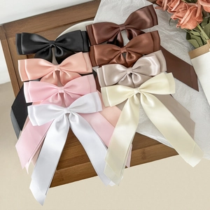 Large Satin Ribbon Bow Hair Clip With Long Streamers Sweet Double Layer Bowknot Hairpin French Vintage Hair Accessories