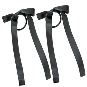Set di due eleganti elastici per capelli con fiocco in raso nero e nastri lunghi