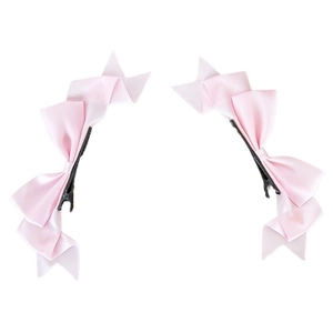 Pink satin bow hair clips in a layered design for sweet Lolita style accessories