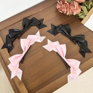 Women Cute Satin Bow Hair Clips Sweet Lolita Ribbon Hairpin Solid Color Handmade Duckbill Clips Daily Hair Accessories