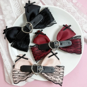 Pince à Cheveux Nœud Gothic Lolita Avec Boucle en Métal Cœur Bordure en Dentelle Punk Sweet Dark Style Accessoires Cheveux Femme
