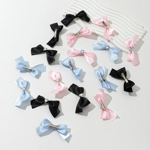 Lot de 6 barrettes à nœuds style ballet avec strass cœur en noir, rose et bleu clair