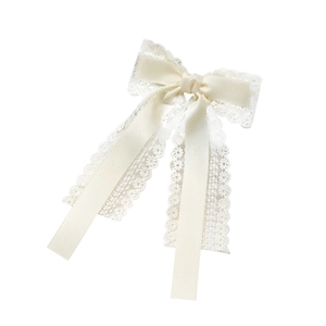 Pince à cheveux élégante en dentelle crème et nœud en satin avec broderie florale