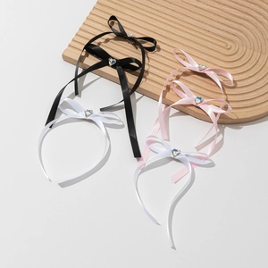 Lot de 6 barrettes nœuds style ballet avec cristaux cœur en noir, rose et blanc