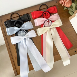 Élastique à Cheveux Nœud Élégant pour Femmes Avec Long Ruban Fait à la Main Bandeau Élastique Couleur Unie Accessoires de Cheveux