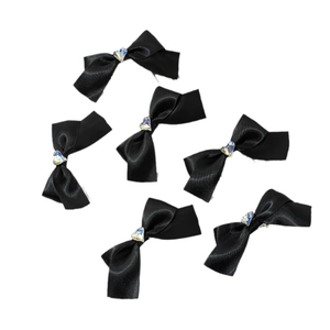 Lot de 6 barrettes à cheveux en satin noir avec strass en forme de cœur pour fille