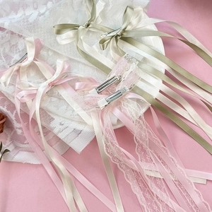Fermagli per capelli a fiocco in pizzo balletcore con lunghi nastri per ragazze