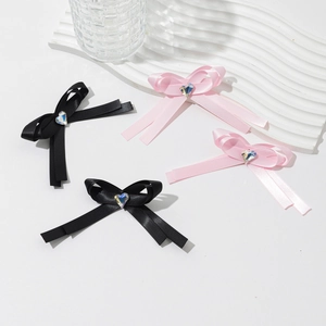 Süße Satinband Schleife Haarspange Mit Herz Irisierendem Strass Für Damen Koreanischer Stil Seitenpony Clip Haarschmuck