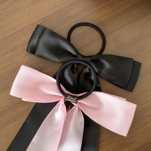 Ensemble d'élastiques à cheveux élégants en satin avec nœuds noir et rose ruban
