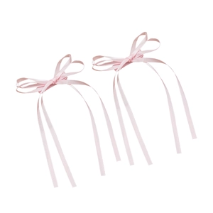 Set of two pink French ballet style bow hair clips with elegant long streaming ribbons