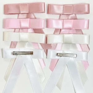 Set de pinces à cheveux à nœuds en dentelle en rose et blanc, pack de 8 pièces