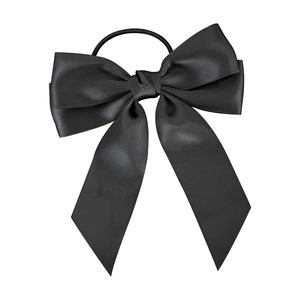 Eleganter schwarzer Satin-Haargummi mit langer Schleife für edle Pferdeschwanz-Frisuren