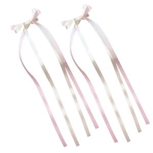 Fermagli per capelli a fiocco rosa e beige con lunghi nastri di raso per donne