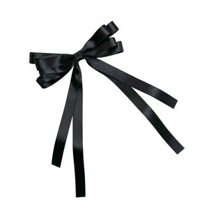 Elegant black double-layered satin bow hair clip with long streamers for women