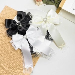Lace Bowknot Hair Clip Heart Rhinestone Ribbon Elegant Sweet Cool Style Headwear Alligator Clip Hair Accessories For Women