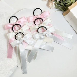 Korean Style Satin Ribbon Bow Hair Ties With Sweet Lace Edge Elastic Hair Bands Ponytail Holder For Women Girls Accessory
