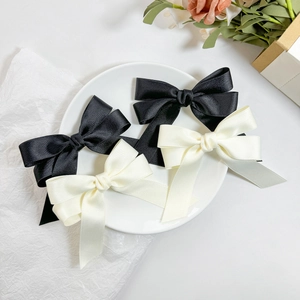 French Satin Bow Hair Clip For Women Korean Style Simple Silk Ribbon Bowknot Duckbill Clip Elegant Side Hairpin Jewelry