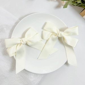 French style cream satin bow hair clips with long ribbons for women hair styling