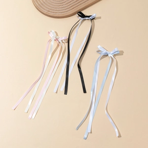 Three-piece set of sweet satin ribbon bow hair clips in pink, blue, and black for girls