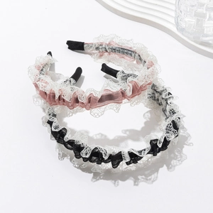 Sweet Lace Ruffle Headband For Women Mori Style Korean Fashion High Top Floral Hair Band Accessory