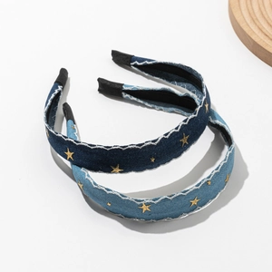 Vintage Denim Star Embroidered Headband For Women Fashion Wavy Stitching Hair Band Retro Denim Head Hoop Hair Accessories