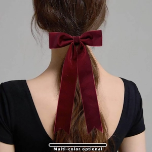 Vintage Velvet Bow Hair Tie Elegant Long Streamer Ponytail Holder Scrunches French Style Women Girls Daily Accessories