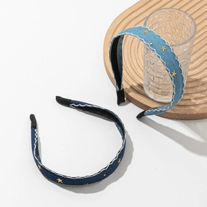 Denim headband with golden stars in light and dark blue styles for women