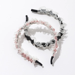 Lace ruffle headband set in pink and black featuring sweet floral pleated details