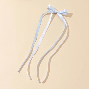 Sweet ballet style light blue satin ribbon bow hair clip with long flowing streamers