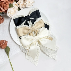 Elegant Lace Satin Bowknot Hair Clip For Women French Vintage Spring Clip Large Bow Headwear Fashion Hair Accessories