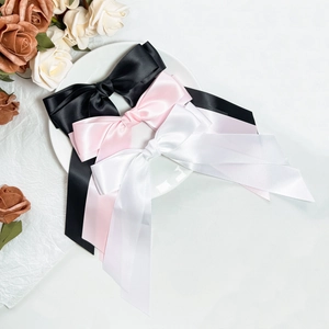 Sweet Satin Ribbon Large Bow Hair Clip Double Layer Long Streamer Duckbill Clip Japanese Korean Style Hairpin Women Accessories