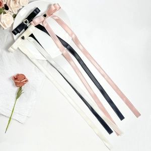 Sweet Satin Ribbon Bowknot Hair Clip With Heart Gemstone And Lace Trim Elegant Long Streamer Hairpin For Women Hair Jewelry