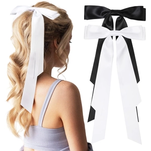 Elegant Large Satin Bow Hair Clip With Long Ribbon Streamer Vintage Sweet Women Girls Accessory Party Wedding Hairclip