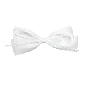 Elegant white satin double-layered bow hair clip with ribbons for women and girls