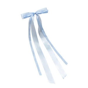 Barrette à cheveux avec nœud à carreaux bleu et ruban satiné pour femme style doux