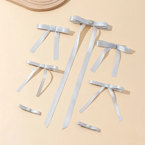 Pince à Cheveux Nœud en Satin Gris Argenté Doux Ruban Coiffure Künstliche Perle Strass Pinces Crocodile Pour Femmes Accessoire